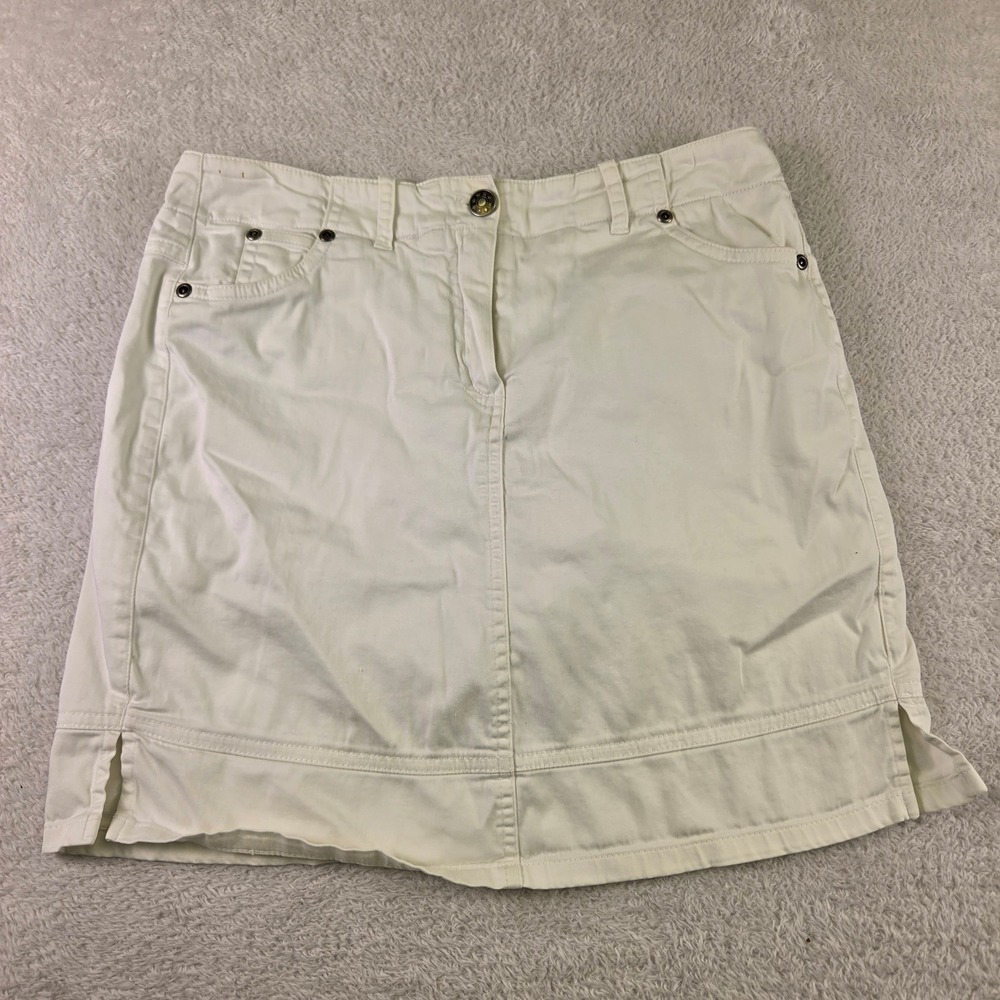 Larry Levine Petite White Denim Mini Skirt Stretch Cotton Pockets Size 4P